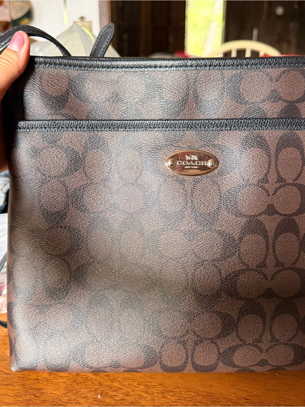 Coach Brown Signature Logo Tote with Gold Plaque
